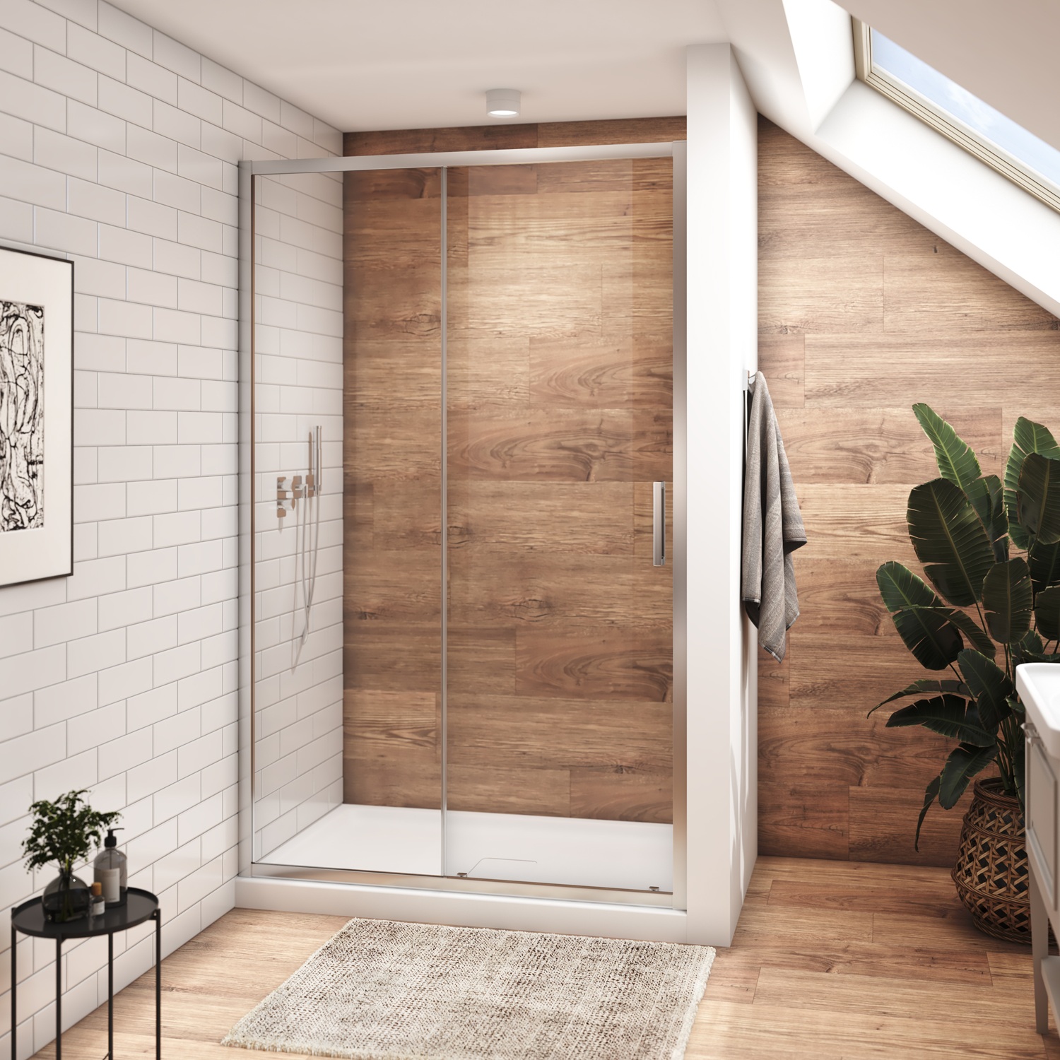 Shower door, 48'' in alcove, sliding door, in chrome - Acryline